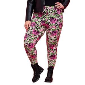 Betsey Johnson x Torrid Bright Rose & Leopard Leggings Size 4 4X/26